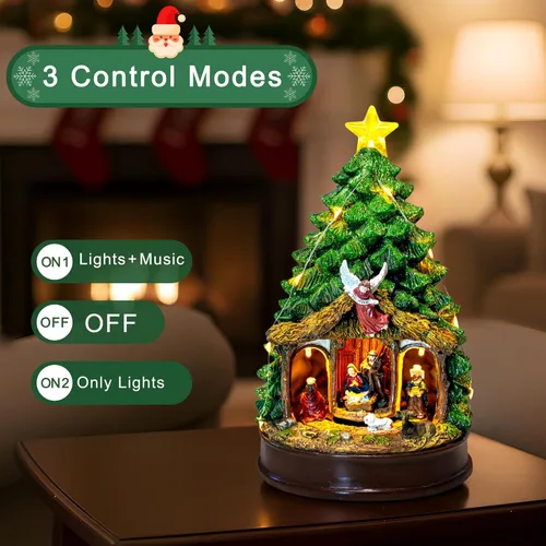 Miniatura 4 de Árbol de Navidad Iluminado y Animado Escena de Natividad del Pesebre, Figuras Musicales de la Familia de Ángeles con Luz LED que Reproduce Música