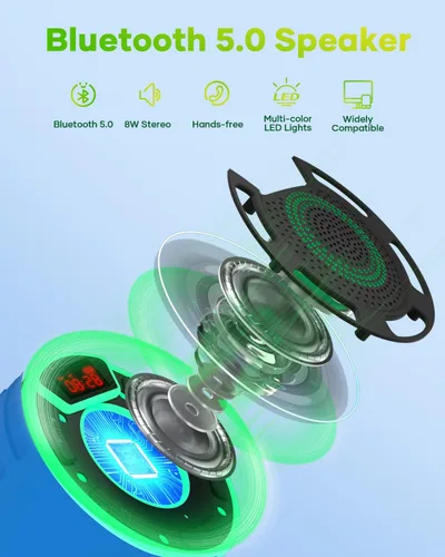 Miniatura 9 de ssuowao - Altavoz de ducha Bluetooth IPX7 impermeable con pantalla LED, radio FM, ventosa, micrófono integrado, mini altavoz para baño, viajes