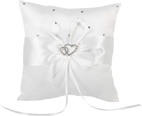 Miniatura 10 de Tyenaza Almohada portadora de anillo, almohada de anillo de boda de 7.8 pulgadas, soporte para anillo azul real, cojín de doble corazón