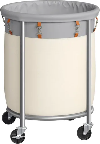 Miniatura 12 de Songmics – Cesta de lavandería de 29 galones (110 L) con ruedas, carrito rodante resistente redondo con marco de acero y bolsa extraíble, 2 ruedas
