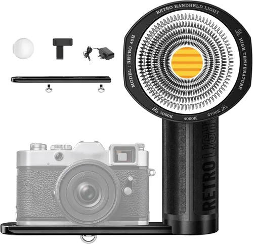 LENSGO Luz de cámara retro 40H, 40 W bicolor 2700K-7000K CRI 96+ luz de video, 2600 mAh, 8 modos de luz, brillo ajustable y temperatura de color