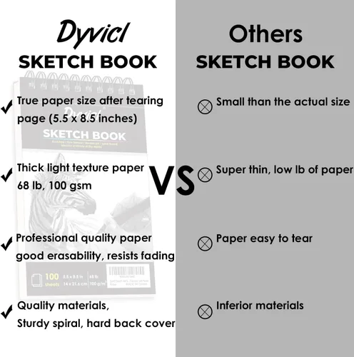 Miniatura 7 de Dyvicl Cuaderno de bocetos de 5.5 x 8.5 pulgadas, 68 lb/100 GSM, 100 hojas, bloc de bocetos en espiral, papel de dibujo sin ácido para artistas