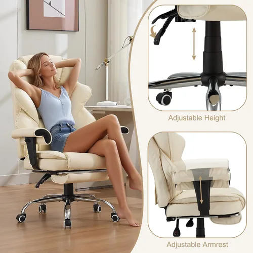 Miniatura 5 de Silla de oficina de masaje climatizada con reposapiés retráctil, silla de oficina de masaje de vibración de 6 puntos con control remoto y Beige