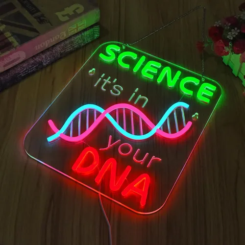 Miniatura 2 de Letrero de neón de DNA Science para decoración de pared, luz LED regulable de 16 x 12 pulgadas con modelo de doble hélice, regalo para profesores