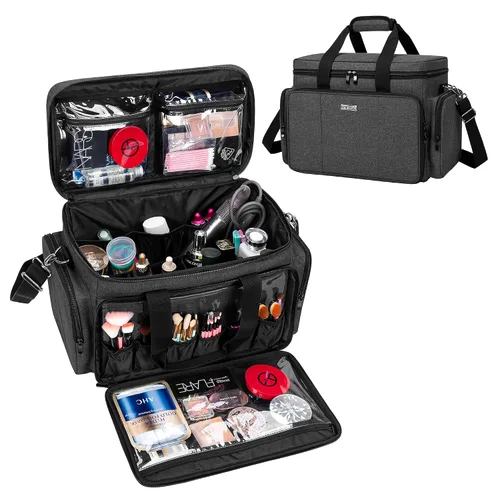 BAFASO Bolsa de maquillaje grande con separadores extraíbles, estuche de maquillaje de viaje para cosméticos y suministros para el cabello, color
