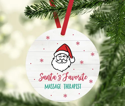 Miniatura 2 de Andaz Press Adorno redondo de metal de Papá Noel, regalo de broma, masajista favorito de Santa, 1 paquete, ideas de regalo de elefante blanco X-Mas