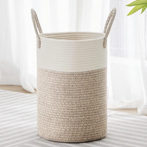 Miniatura 16 de VIPOSCO Cesta de lavandería grande, cesta de almacenamiento de cuerda tejida alta para mantas, juguetes, ropa sucia en la sala de estar, baño, Rayas
