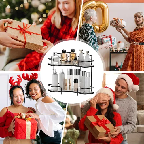 Miniatura 7 de Seoneiro Organizador de esquina de 2 niveles para encimera de baño, organizador cosmético para el cuidado de la piel, bandeja de perfume