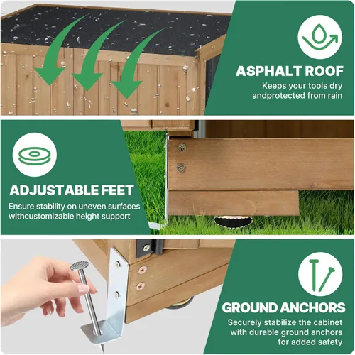 Miniatura 4 de Ketive Gabinete de almacenamiento para exteriores, armario alto de jardín para herramientas con techo resistente a la intemperie, puertas con doble