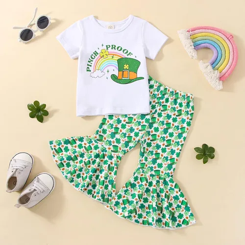 Miniatura 52 de Eadrioss Ropa para bebé niña pequeña, traje de campana de manga corta, camisa de flores para niños, pantalones florales acampanados, ropa de verano