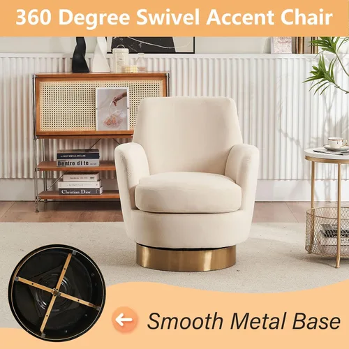 Miniatura 3 de LUCKHAO Silla giratoria de barril, de acento, giratoria, redonda, moderna, tapizada en terciopelo con respaldo alto, sillón de sofá individual, gira