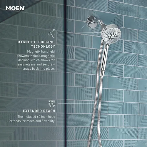Miniatura 3 de Ducha Moen, de mano magnética con cabezal rociador de seis funciones y sistema de acoplamiento Eco-Performance, 26100EPSRN color fantasía