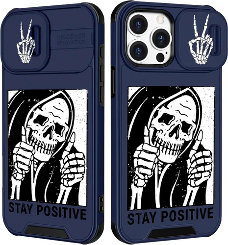 Miniatura 75 de Funermei Funda 2 en 1 para iPhone 13/iPhone 14 para mujeres, linda funda de teléfono con calavera para niñas, diseño de esqueleto gótico, divertido
