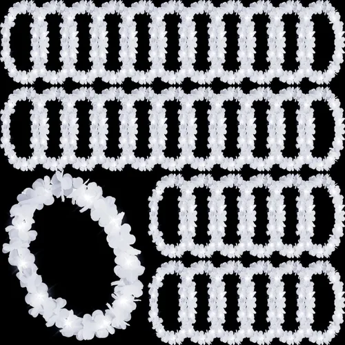 Sherr 24 piezas Collares de leis LED iluminados, collares de flores hawaianas con luces LED para bodas, playa, tropical, carnaval, suministros para