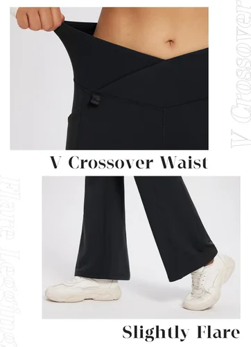 Miniatura 3 de BALEAF Pantalones con forro polar para mujer, para invierno, térmicos, resistentes al agua, cruzados, acampanados, cálidos, corte de bota