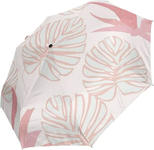 Miniatura 2 de Paraguas plegable auto abierto compacto sol lluvia paraguas palmera hojas plantas rosa tropical para mujeres hombres niños viaje sombrilla sol