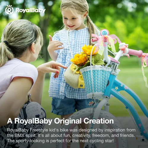 Miniatura 14 de RoyalBaby Stargirl - Bicicleta infantil de 14 pulgadas para niñas con ruedas de entrenamiento y canasta, color azul [4] Azul cielo