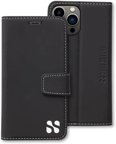 Miniatura 81 de SafeSleeve Funda de piel tipo cartera desmontable para iPhone 14 con bloqueador EMF para teléfono celular con 3 tarjeteros y soporte ajustable