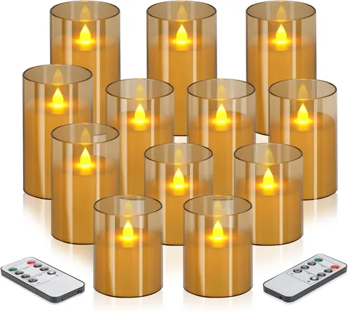 Miniatura 20 de Wemarry - Juego de 3 velas LED sin llama con control remoto, funcionamiento a pilas, pilares acrílicos grises de 4, 5 y 6 pulgadas de alto x 3