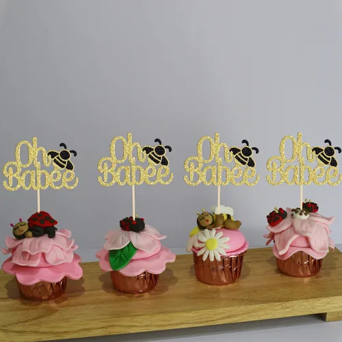 Miniatura 5 de Gyufise 24 piezas de adornos para cupcakes Oh Babee con purpurina dorada para cupcakes Oh Baby Shower para baby shower, fiesta de cumpleaños