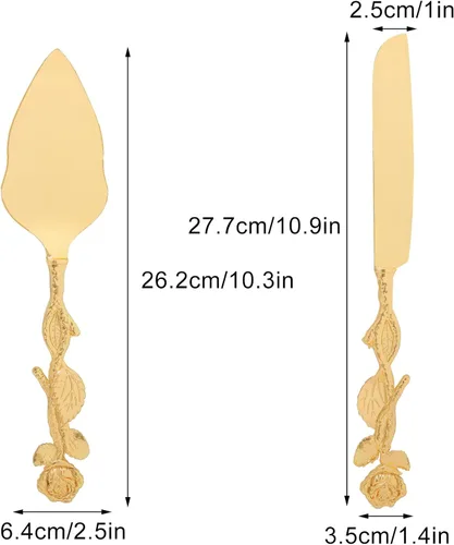 Miniatura 5 de BestAlice Juego de cuchillos y servidor para pastel de boda, juego personalizado de corte de pastel dorado para boda, juego de servir pasteles Oro