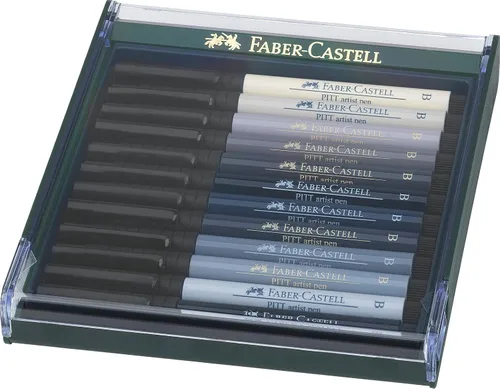 Miniatura 6 de Faber-Castell Art & Graphic Pitt Artist Pen Brush India Ink Pen, tonos básicos, juego de 12, para arte, manualidades, dibujo, bocetos, hogar, Negro