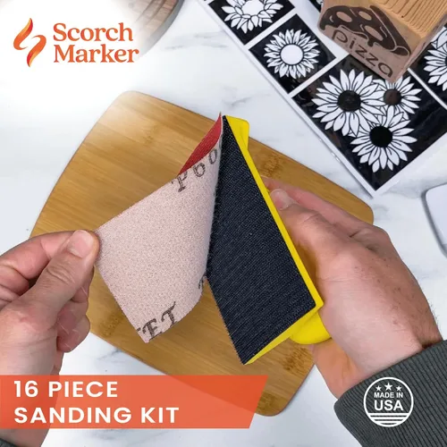 Miniatura 6 de SCORCH MARKER - Kit de lijado manual de 16 piezas, bloque de lijadora, con malla duradera y mango suave, incluye 3 hojas de lija de grano 80, 120