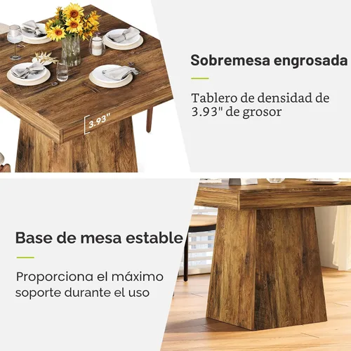 Miniatura 7 de LITTLE TREE Mesa de comedor para 4 personas, mesa de cocina pequeña cuadrada de 31.5 pulgadas, mesa de comedor de granja con base de pedestal Gris