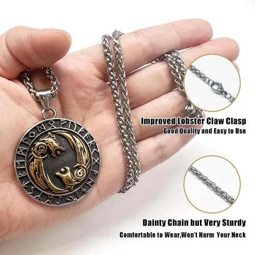 Miniatura 5 de Collar de talismán de lobo vikingo Fenrir cadena de acero inoxidable para hombre, joyería vintage para hombre, colgante de amuleto vikingo pagano