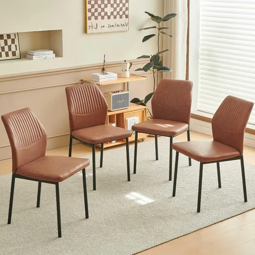 Miniatura 10 de Juego de 2 sillas de comedor de piel sintética con patas de metal negro, juego de 2 sillas de comedor impermeables para cocina y comedor, montaje