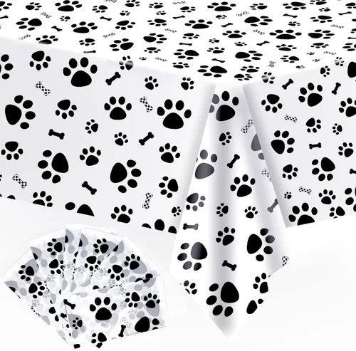 Miniatura 9 de DUAIAI Mantel con estampado de patas, 1 paquete de plástico de tamaño grande de 54 x 108 pulgadas, mantel con estampado de pata de perro y letrero