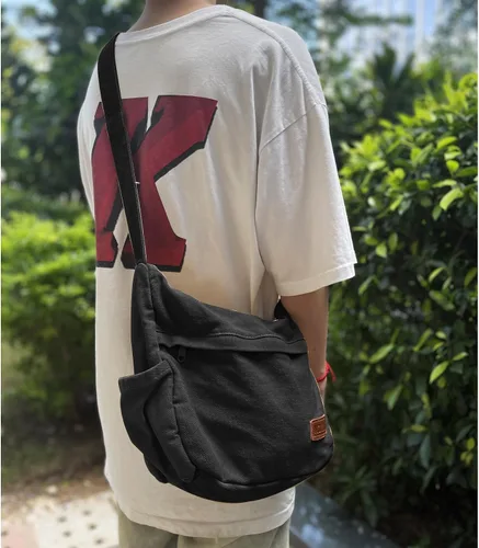 Miniatura 3 de Bolso bandolera grande de lona con múltiples bolsillos para hombres y mujeres, bolso cruzado de hombro para laptop
