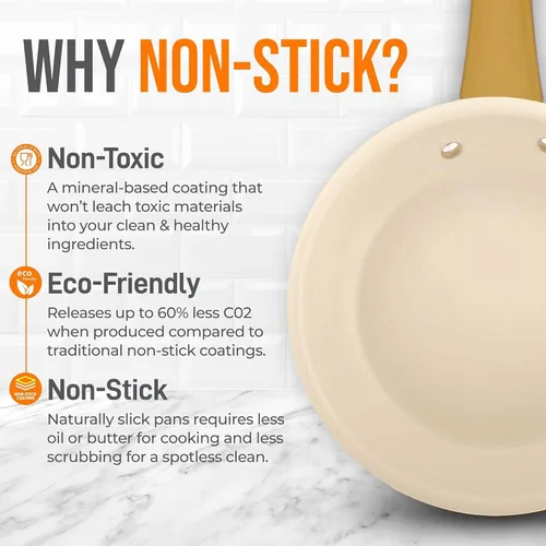 Miniatura 4 de NutriChef Sartén mediana de cerámica antiadherente con tapa, sartén no tóxica de 10 pulgadas con tapa, sartén compatible con inducción con mango