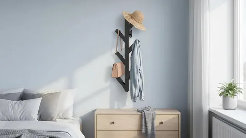 Miniatura 5 de Vlush Perchero de Metal para Montar en la Pared con 6 Ganchos, Perchero de Ropa Moderno y Minimalista, Perchero Vertical para Colgar Ropa