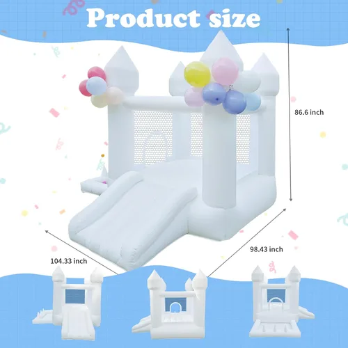 Miniatura 3 de Casa de Rebote Blanca, Casa de Rebote para Interiores y Exteriores, Casa de Rebote Inflable con Pozo de Pelotas y Tobogán, Casa de Rebote para Niños
