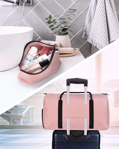 Miniatura 3 de BAGSMART - Bolsa de viaje grande, bolsa de mano para fin de semana, para hombres y mujeres, con compartimento para zapatos, rosa-2 piezas