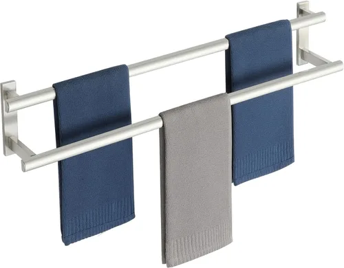 Miniatura 13 de SAYAYO - Toallero doble para baño, 24 pulgadas de barra de toalla negra mate para baño, soporte de toalla montado en la pared, acero inoxidable