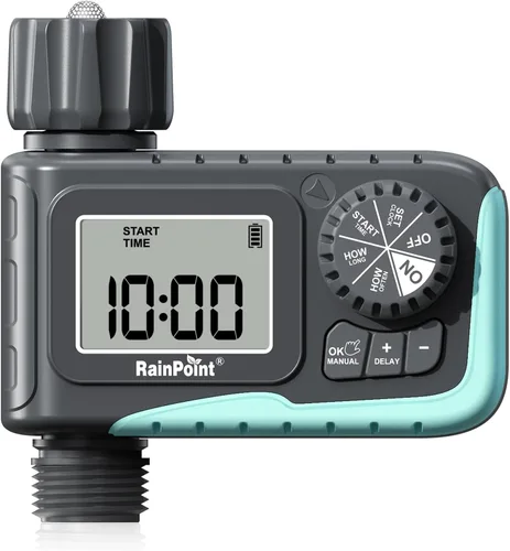 RAINPOINT Temporizador de manguera de jardín de 1 salida con retardo de lluvia/modo de riego manual/automático para césped de piscina, temporizador