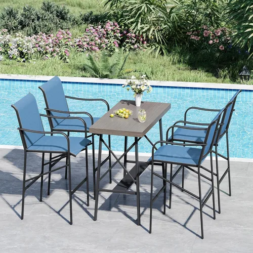 Miniatura 13 de VICLLAX Juego de barra de patio al aire libre de 3 piezas, mesa redonda de altura con agujero para sombrilla y 2 sillas de textileno para césped