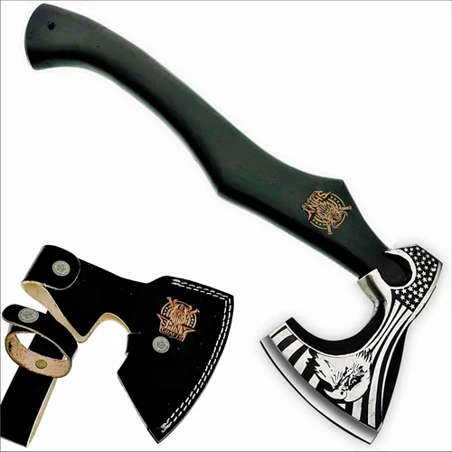 Miniatura 8 de Hacha de camping Tomahawk Hacha barbuda vikinga hecha a mano con mango de madera de fresno, regalos vikingos para hombres con funda de cuero