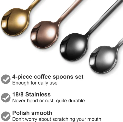 Miniatura 3 de Patelai 4 cucharas de café de acero inoxidable, cucharas de café con mango esmerilado, herramienta de sopa para café, sopa de azúcar, helado