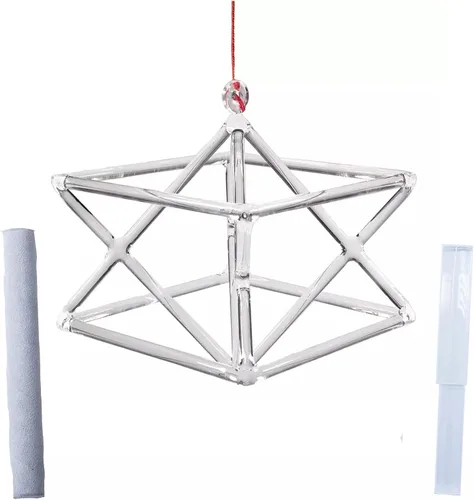 Chakra - Pirámide de Merkaba de cristal de cuarzo ópticamente transparente con dos tipos de cuenco cantante de cristal, regalo para oración de