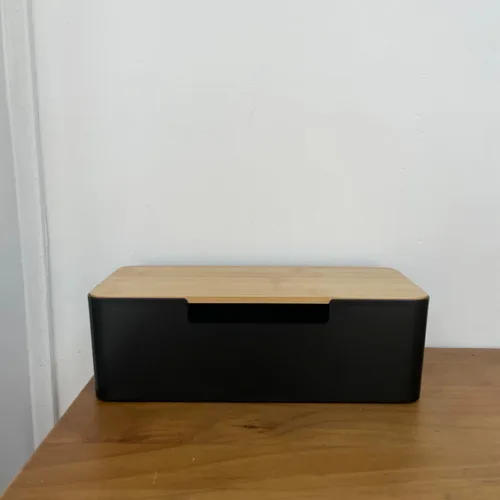 Miniatura 4 de Caja organizadora de cables ABS con tapa de madera, caja de organización de cables para regletas de alimentación o protectores de sobretensión, caja
