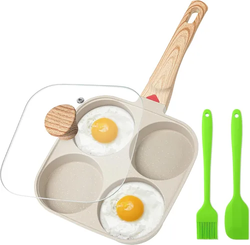 Miniatura 8 de MyLifeUNIT Sartén para Huevos, Sartén para Freír Huevos de 4 Tazas con Tapa, Cocedor de Huevos Antiadherente de Aleación de Aluminio para Desayuno