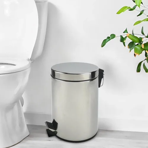 Miniatura 10 de Bote de basura pequeño de acero inoxidable con tapa y pedal de escalón, cubo de basura de cierre suave de 6 litros/1.6 galones con cubo