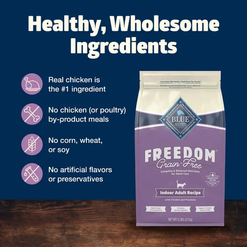 Miniatura 6 de Blue Buffalo Freedom - Alimento seco natural para gatos adultos, sin granos, para interiores, pollo, 5 libras
