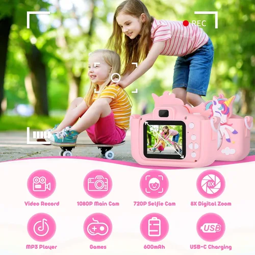 Miniatura 2 de Cámara para niños Unicornio Niñas Juguetes, Cámara digital para niños de 3 a 8 años Juguetes de viaje para niños pequeños, Regalo de cumpleaños