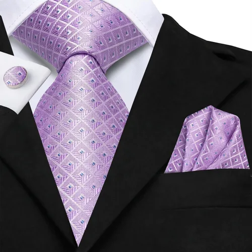 Miniatura 89 de Hi-Tie Corbata clásica de cachemira para hombre con pañuelo y gemelos a cuadros