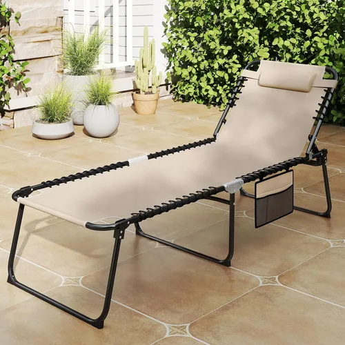 Miniatura 9 de Goplus Tumbona para exteriores, silla de playa plegable extragrande de 5 posiciones con almohada desmontable, bolsillo lateral, silla de bronceado