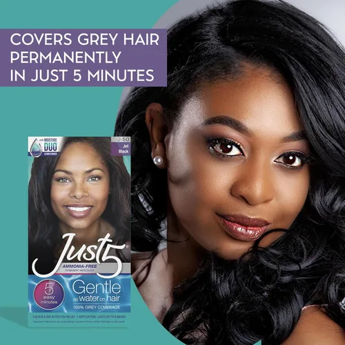 Miniatura 4 de Just 5 Tinte permanente para el cabello de las mujeres en 5 minutos con acondicionador, coloración del cabello gris para las mujeres - Negro azabache